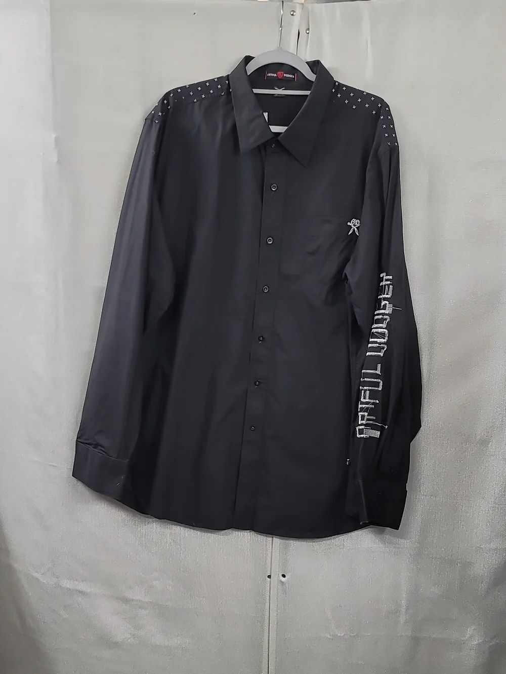 Artful Dodger Y2k Black Long-Sleeve Embroidered Button-Up Shirt 4XL - Picture 2 of 8